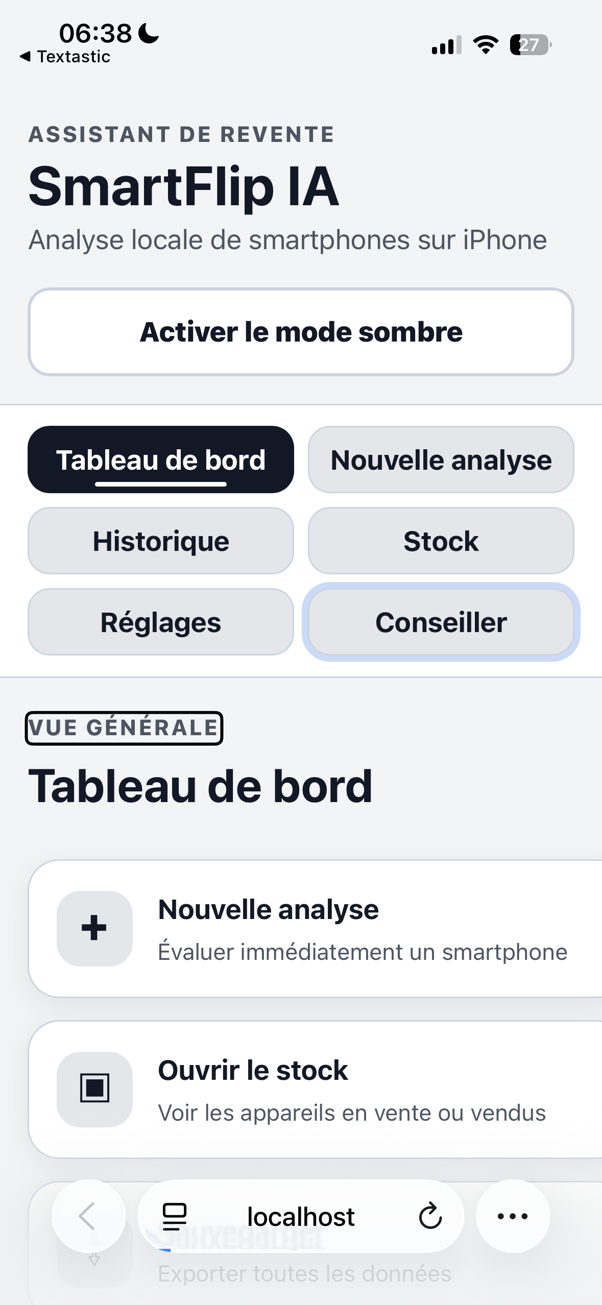 Aperçu du tableau de bord SmartFlip IA